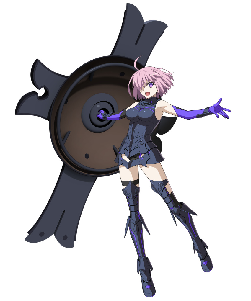 1girl, ahoge, anime_coloring, arm_up, armor, armored_boots, armored_dress, armored_footwear