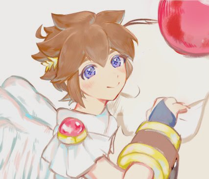 +_+, 1boy, ahoge, androgynous, angel, angel_wings, blue_eyes, brown_hair