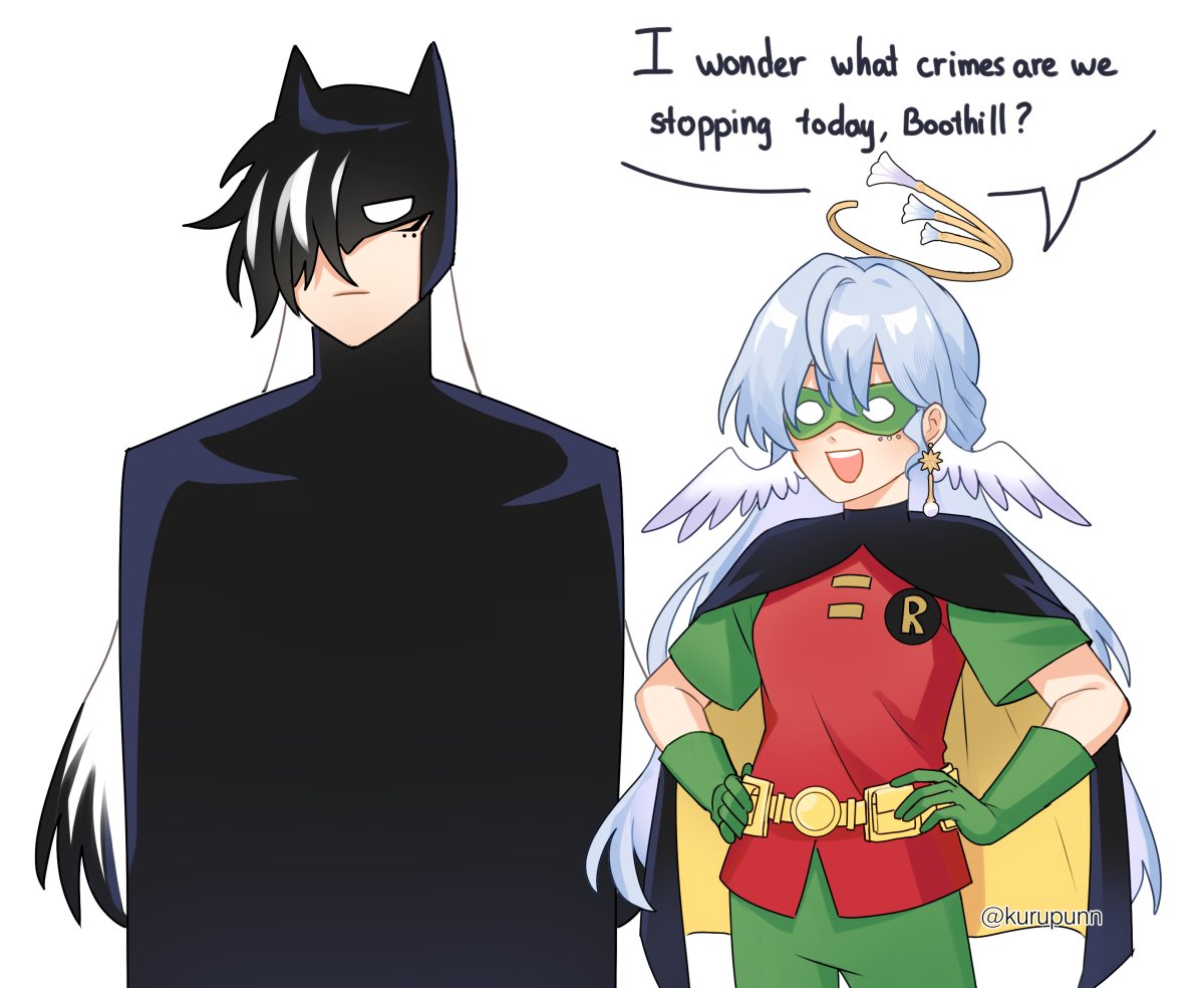 1boy, 1girl, batman, batman_(cosplay), batman_(series), belt, black_cape, black_hair