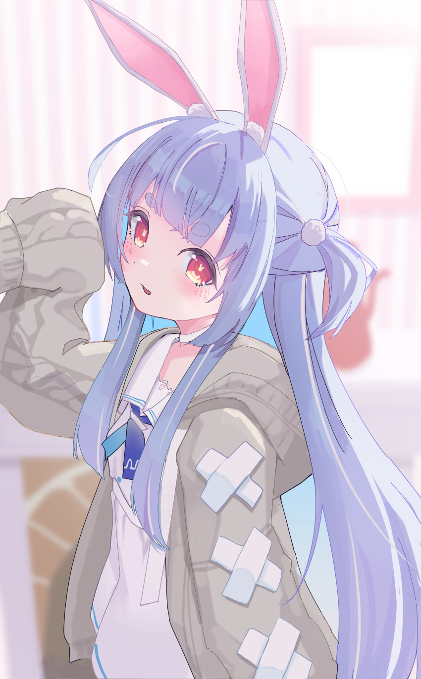 1girl, absurdres, alternate_costume, animal_ear_fluff, animal_ears, blue_hair, blue_neckerchief, blunt_bangs