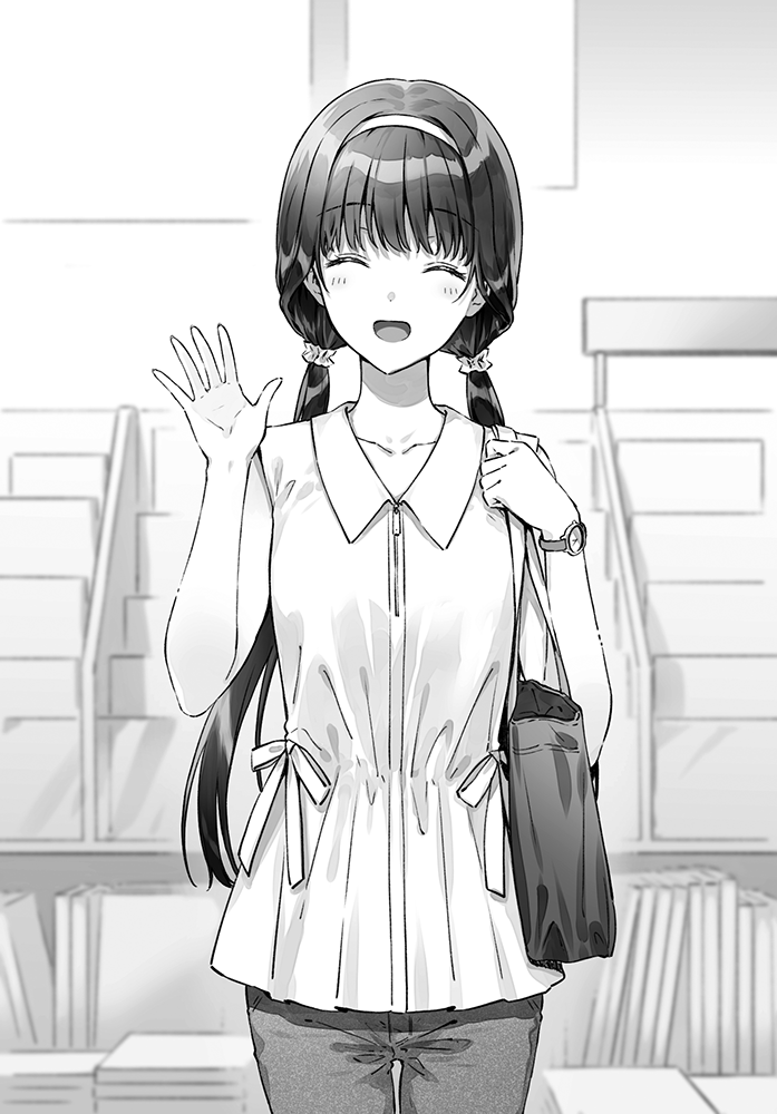 1girl, alternate_hairstyle, bag, blouse, closed_eyes, collarbone, collared_shirt, commentary_request