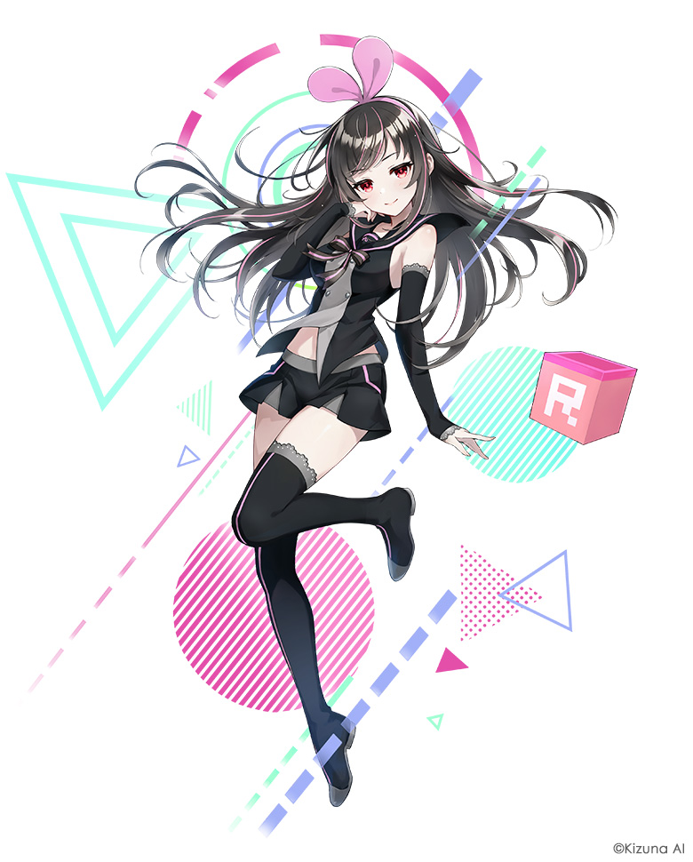 1girl, animal_ear_hairband, animal_ears, black_ai, black_footwear, black_hair, black_sailor_collar, black_skirt