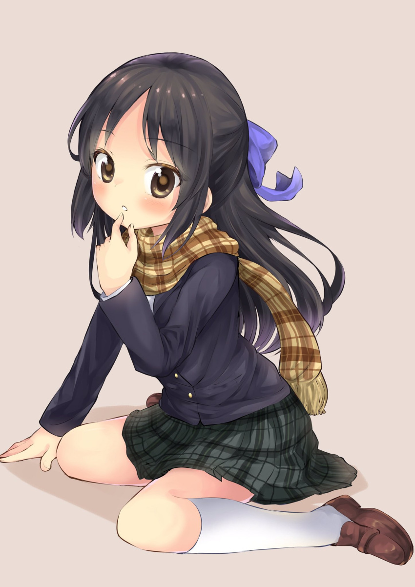 1girl, black_hair, blazer, bobujirou, brown_background, brown_eyes, child, full_body