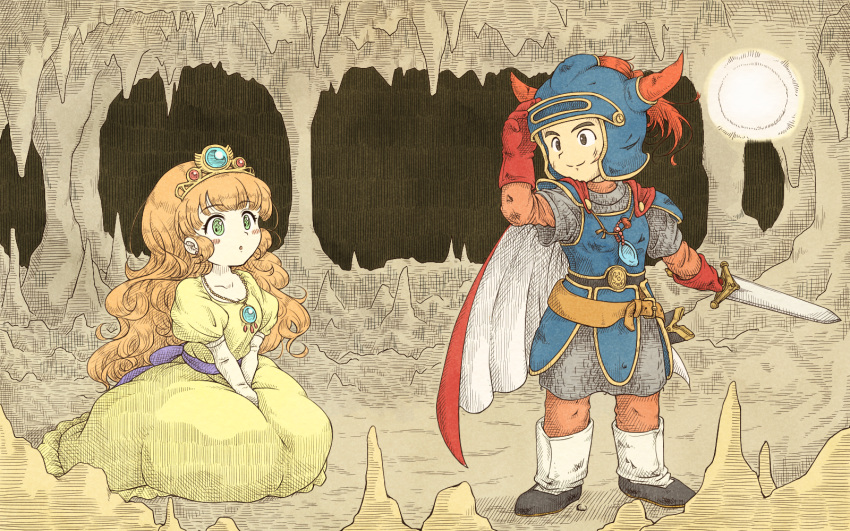 1boy, 1girl, 4ma4ma5ma, :o, armor, blue_armor, blue_helmet, blunt_bangs