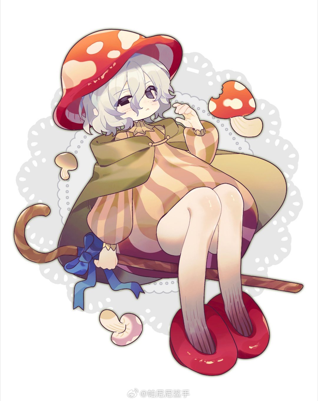 1boy, artist_name, black_eyes, chinese_commentary, cloak, cosplay, deformed, dungeon_meshi