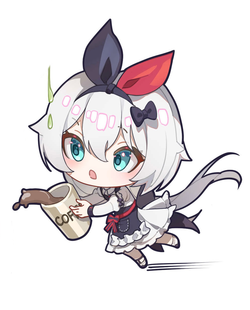 1girl, ai_dongdong, apron, black_apron, black_hairband, blue_eyes, chibi, chibi_only