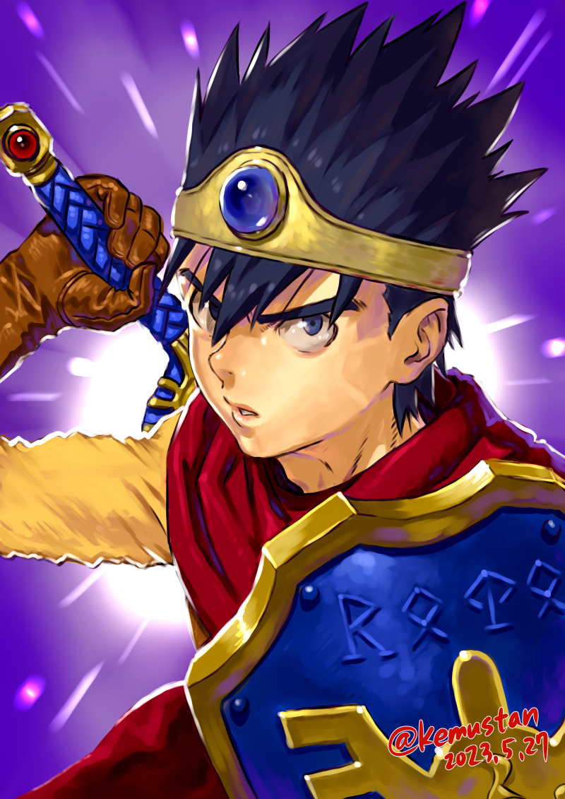 1boy, black_eyes, black_hair, cape, circlet, commentary_request, dragon_quest, dragon_quest_iii