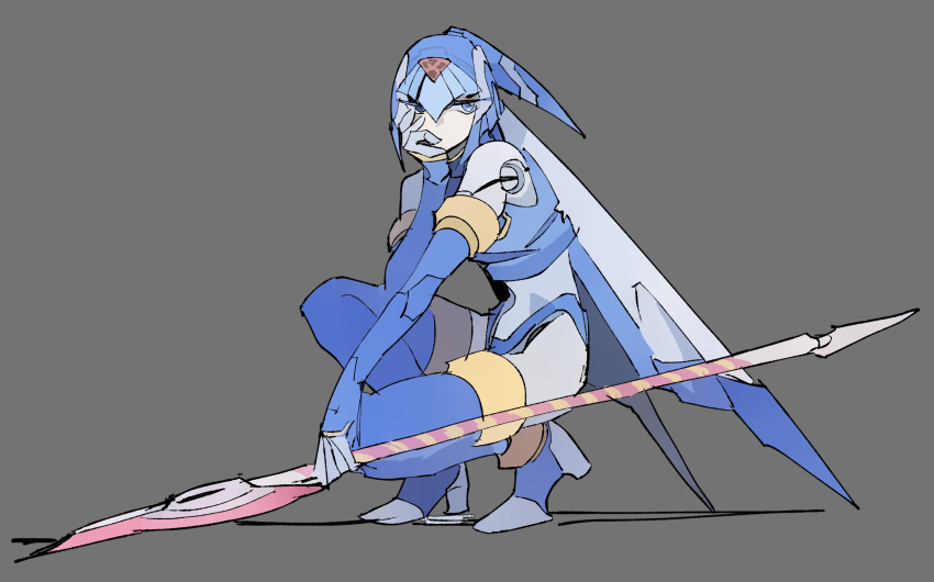 1girl, armor, blue_armor, blue_eyes, blue_helmet, fairy_leviathan_(mega_man), fins, forehead_jewel