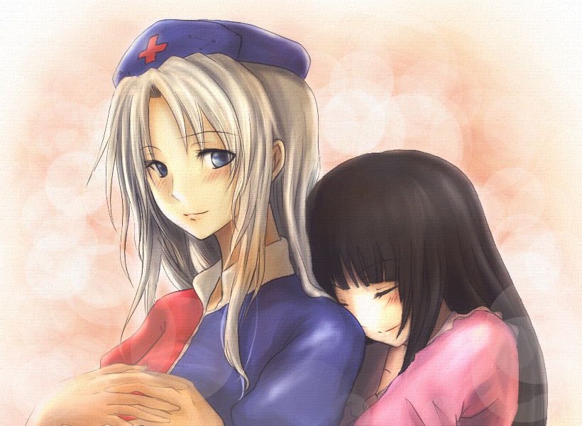 bad_id, black_hair, blue_eyes, blush, closed_eyes, eyes_closed, hat, houraisan_kaguya