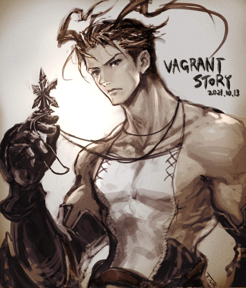 1boy, antenna_hair, armor, ashley_riot, bare_shoulders, expressionless, gloves, highres