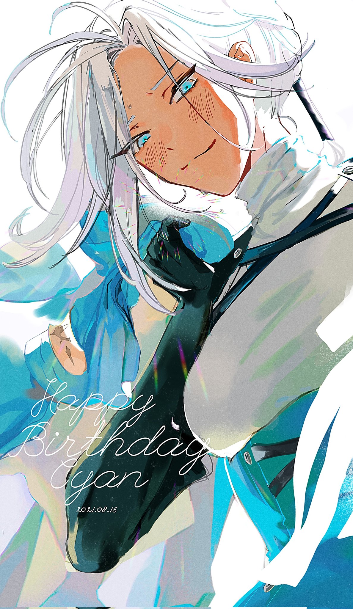 1girl, alev_valcarios, alev_valcarios_(water), blue_eyes, blush, character_name, closed_mouth, commentary_request