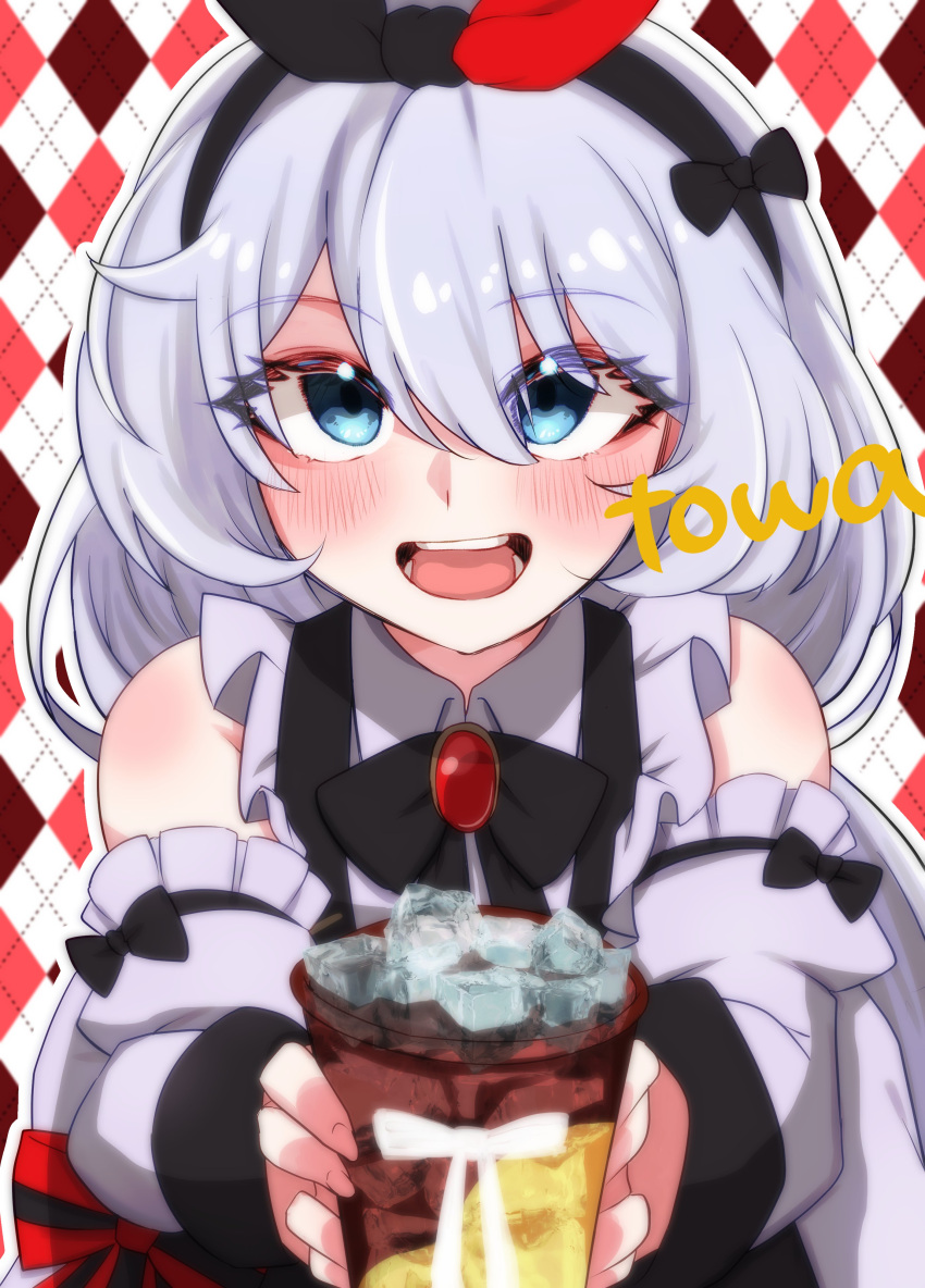 1girl, absurdres, animal_ear_hairband, animal_ears, apron, black_apron, blue_eyes, blush