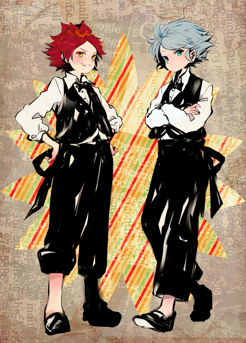bad_id, blue_eyes, crossed_arms, grin, hands_on_hip, hands_on_hips, highres, hips