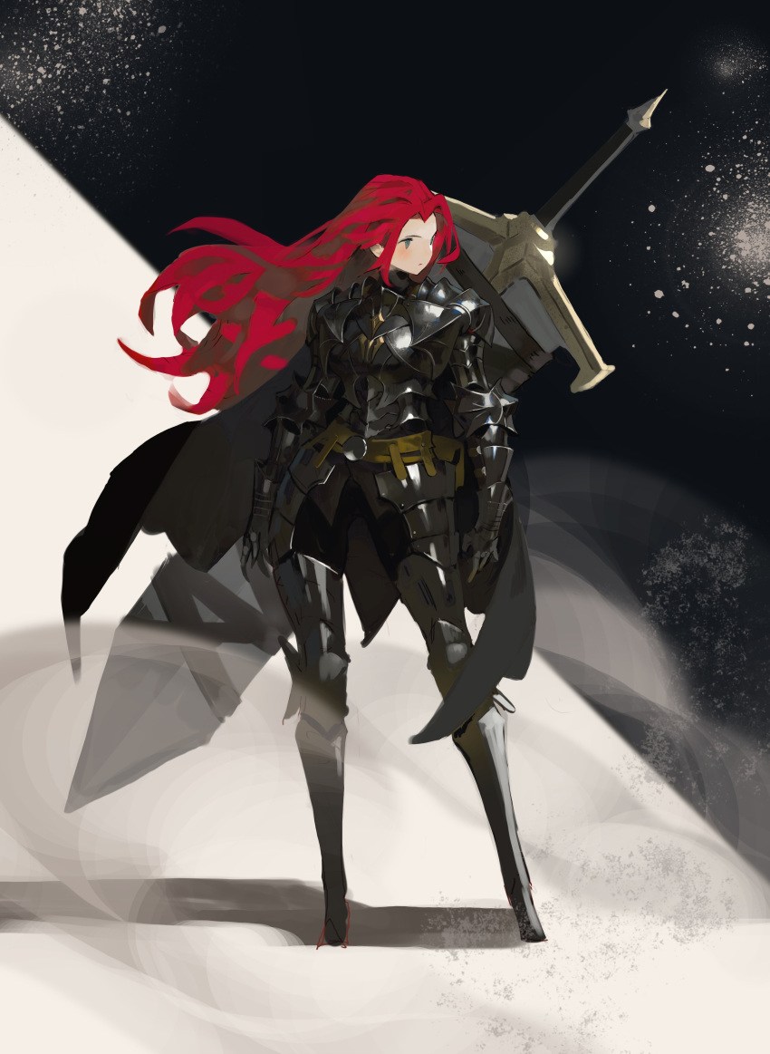1girl, absurdres, armor, armored_boots, arowana2111, black_armor, boots, highres
