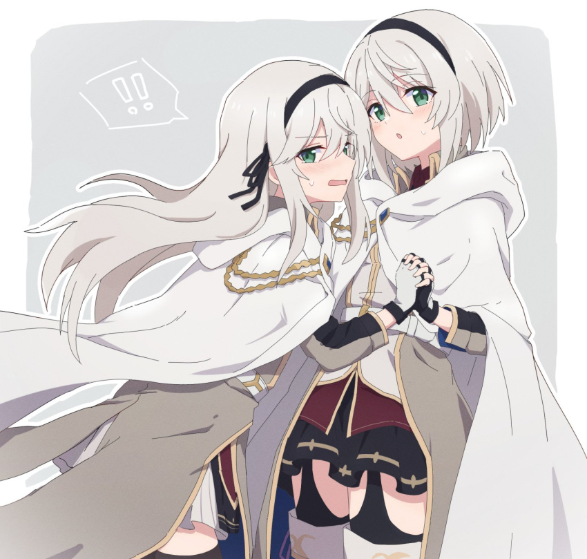 !, 2girls, :o, amnesia_(majo_no_tabitabi), avilia_(majo_no_tabitabi), blush, cape, cloak