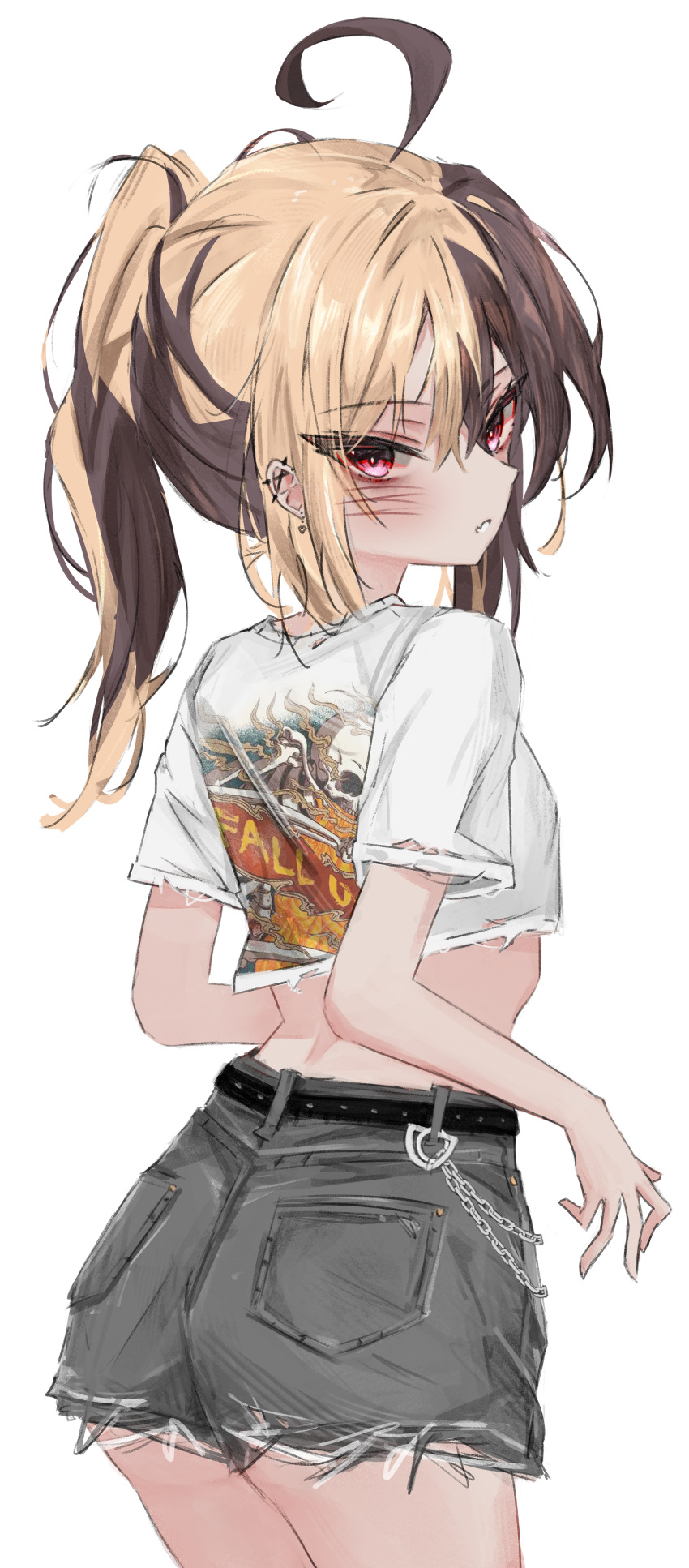 1girl, absurdres, ahoge, akarinnndesu, belt, black_belt, black_shorts, blush
