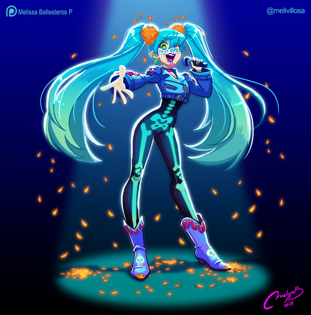 1girl, aqua_eyes, aqua_hair, blue_footwear, blue_jacket, boots, bright_pupils, choker