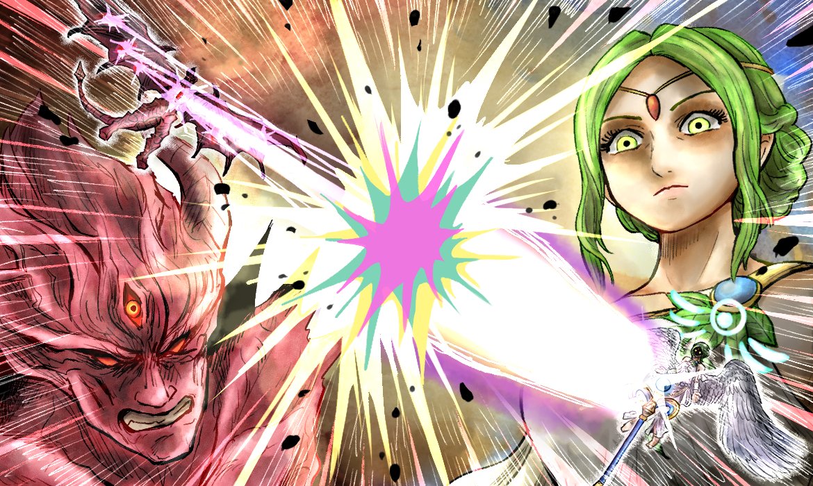 1boy, 1girl, angel_(tekken), angel_(tekken)_(cosplay), battle, circlet, cosplay, demon_horns