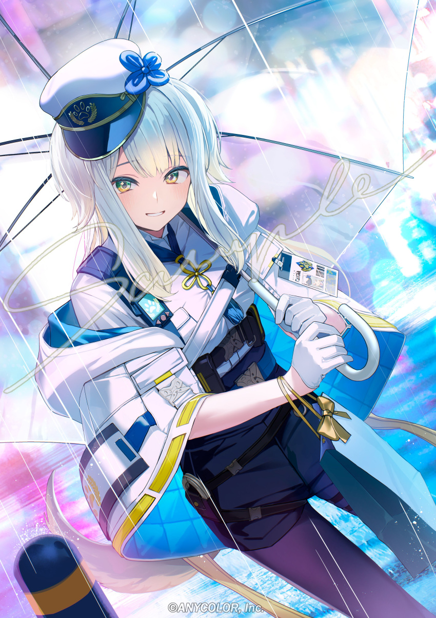 1girl, absurdres, bag, black_bag, blonde_hair, blue_shorts, blurry, blush