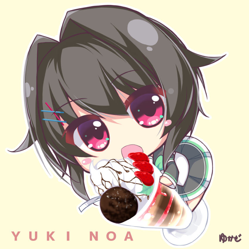 1girl, 9-nine-, artist_name, black_hair, blush_stickers, character_name, chibi, colored_eyelashes