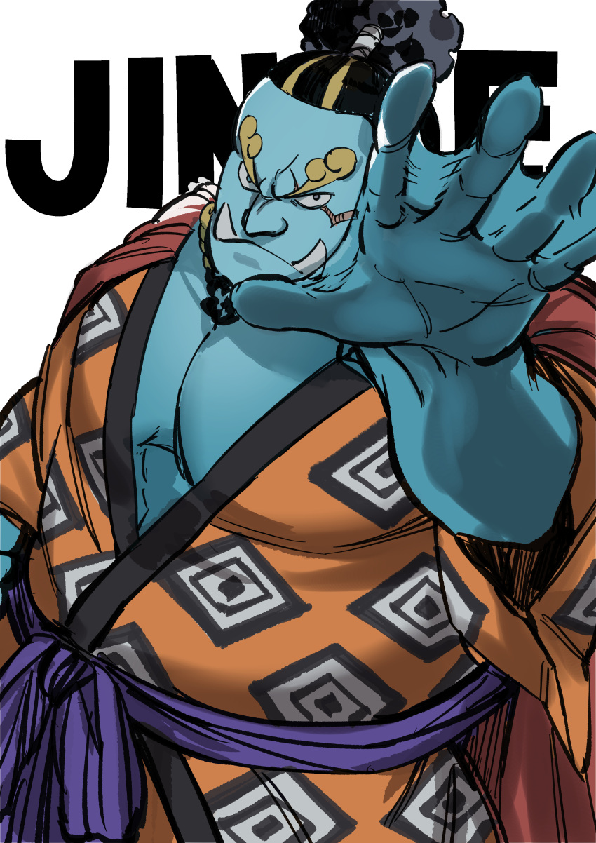 1boy, absurdres, black_eyes, black_hair, blue_skin, character_name, closed_mouth, colored_skin