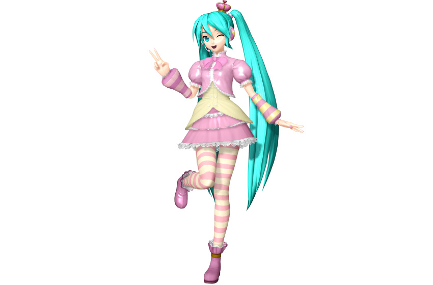3d, absurdres, dress, full_body, hatsune_miku, highres, miniskirt, official_art