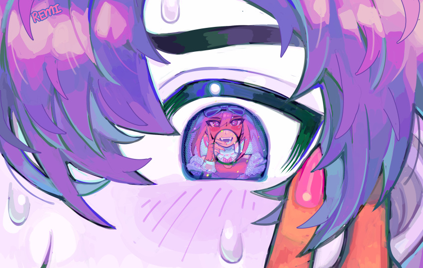 1boy, 1girl, artist_name, blush, bow, bright_pupils, close-up, colored_skin