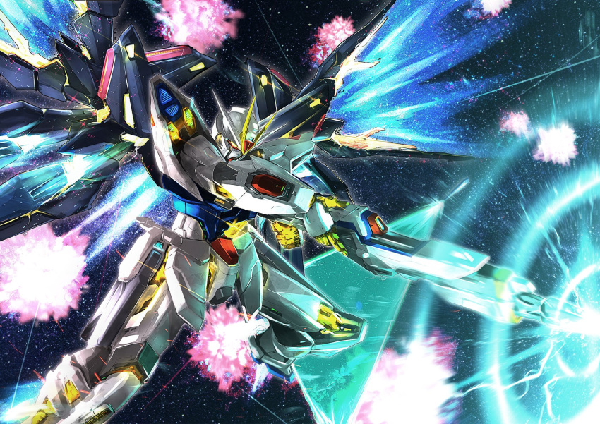 beam_rifle, energy_gun, energy_wings, glowing, gun, gundam, gundam_seed, gundam_seed_freedom