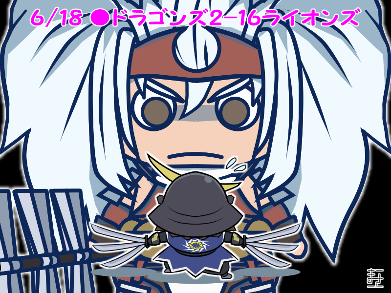 2boys, armor, big_hair, black_background, brown_eyes, chibi, chibi_only, date_masamune_(sengoku_basara)