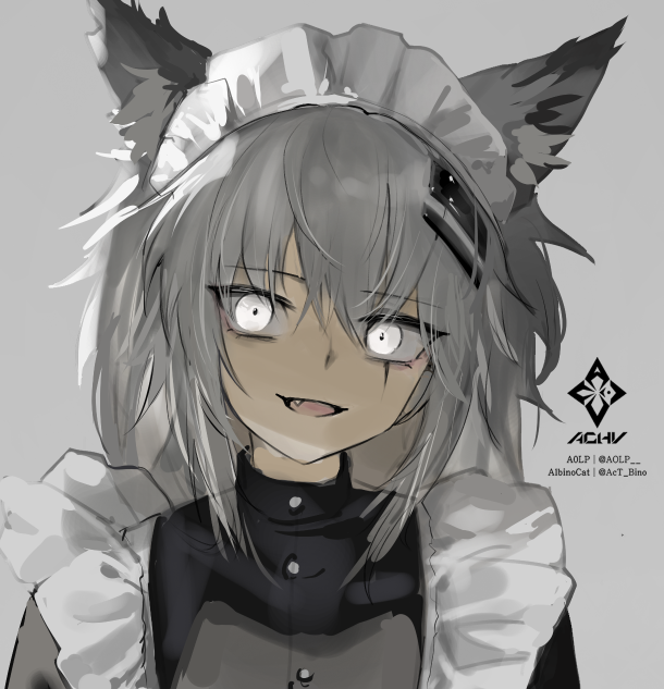 1girl, a0lp, alternate_costume, animal_ears, arknights, artist_logo, black_dress, buttons