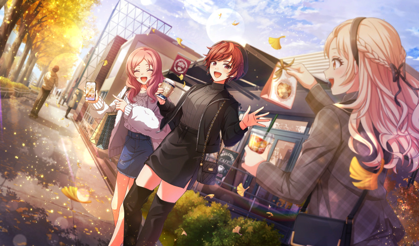 3girls, :d, ^_^, aisaka_koko, bag, black_bag, black_hairband, black_hat