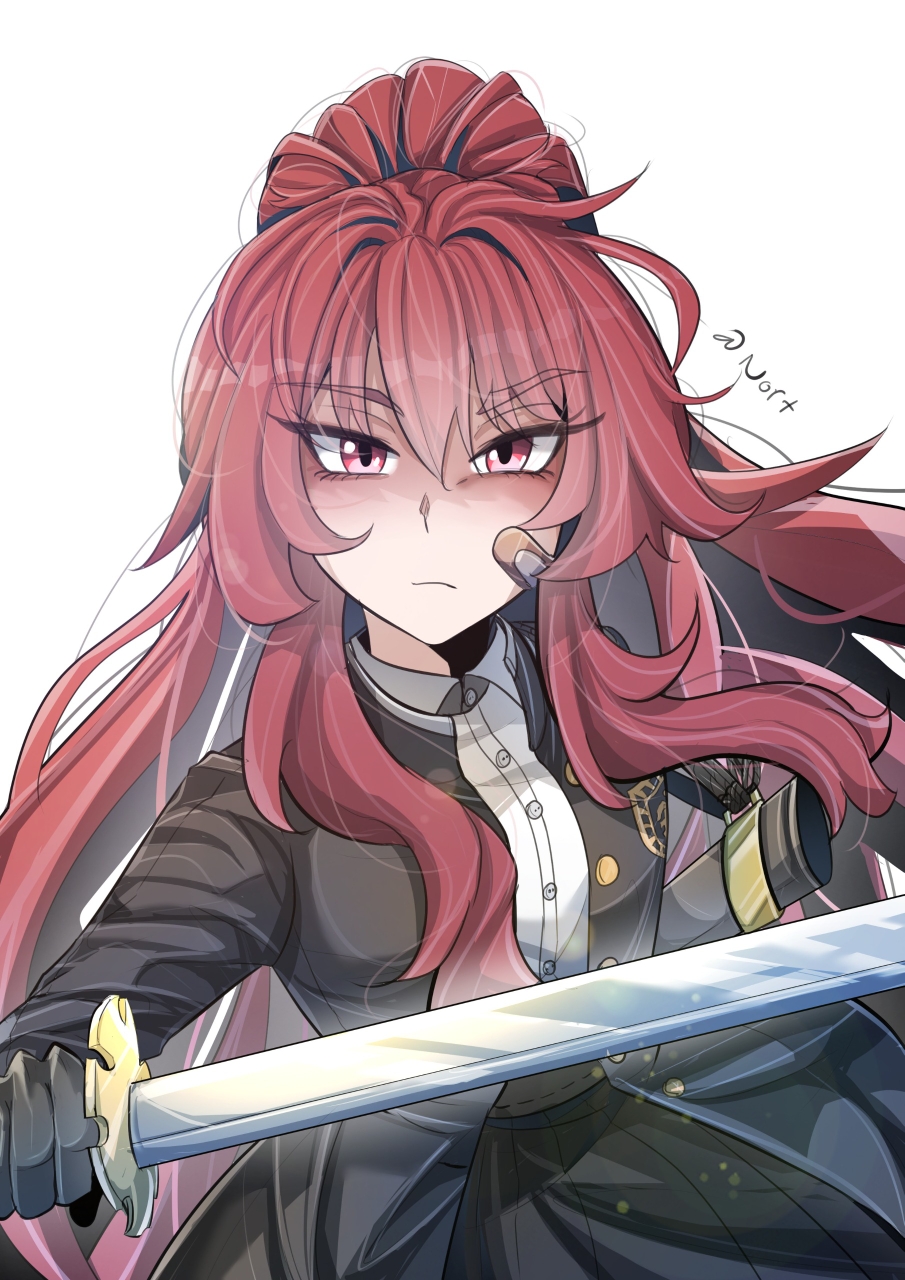 1girl, ashiharatsumori_koito, bandaid, bandaid_on_cheek, bandaid_on_face, black_jacket, closed_mouth, collar