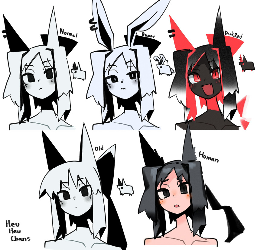 1girl, :<, :d, adpx, alternate_color, alternate_skin_color, animal_ear_piercing, animal_ears