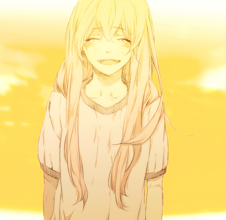 fang, gym_uniform, jonathan, long_hair, monochrome, t-shirt, tears, yui_(angel_beats!)
