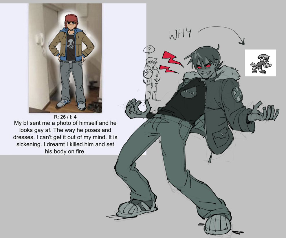 2boys, 4chan, ?, brown_hair, chinese_commentary, commentary_request, dark_persona, derivative_work