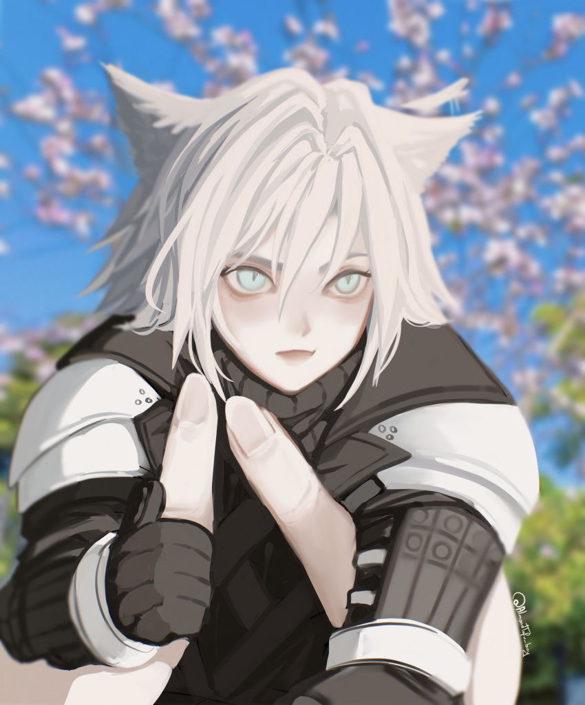1boy, absurdres, aged_down, almondtofu_boy, animal_ears, aqua_eyes, arm_armor, armor