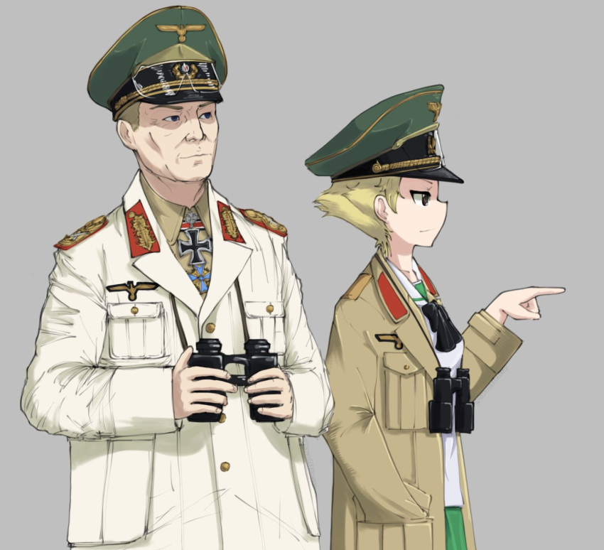binoculars, black_bow, blonde_hair, bow, cross, erwin_(girls_und_panzer), erwin_rommel, girls_und_panzer