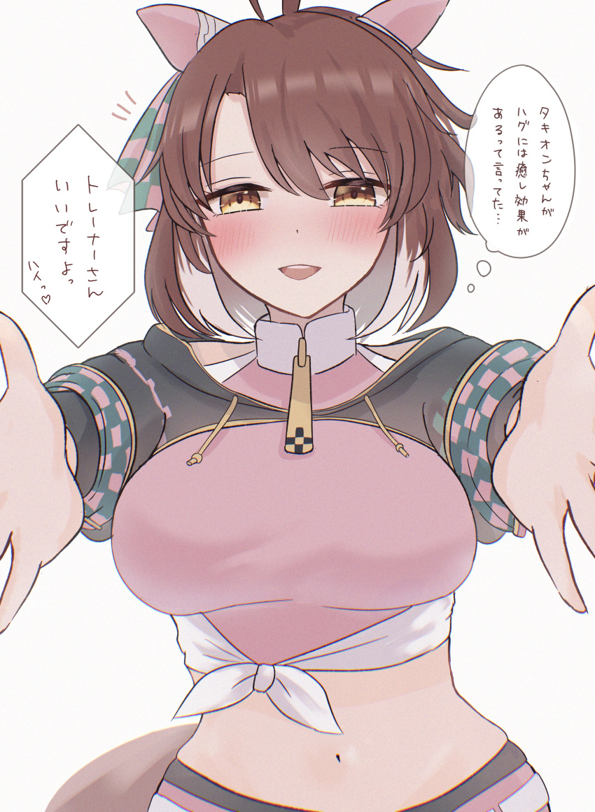 1girl, absurdres, ahoge, animal_ears, blush, breasts, brown_eyes, brown_hair
