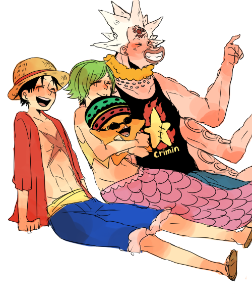 1girl, 3boys, ^_^, blue_shorts, camie_(one_piece), closed_eyes, commentary_request, extra_arms