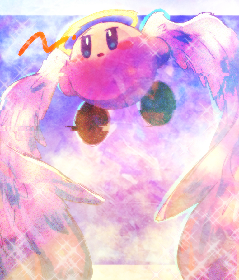 angel, blue_eyes, blue_sky, border, clouds, colored_skin, commentary_request, copy_ability