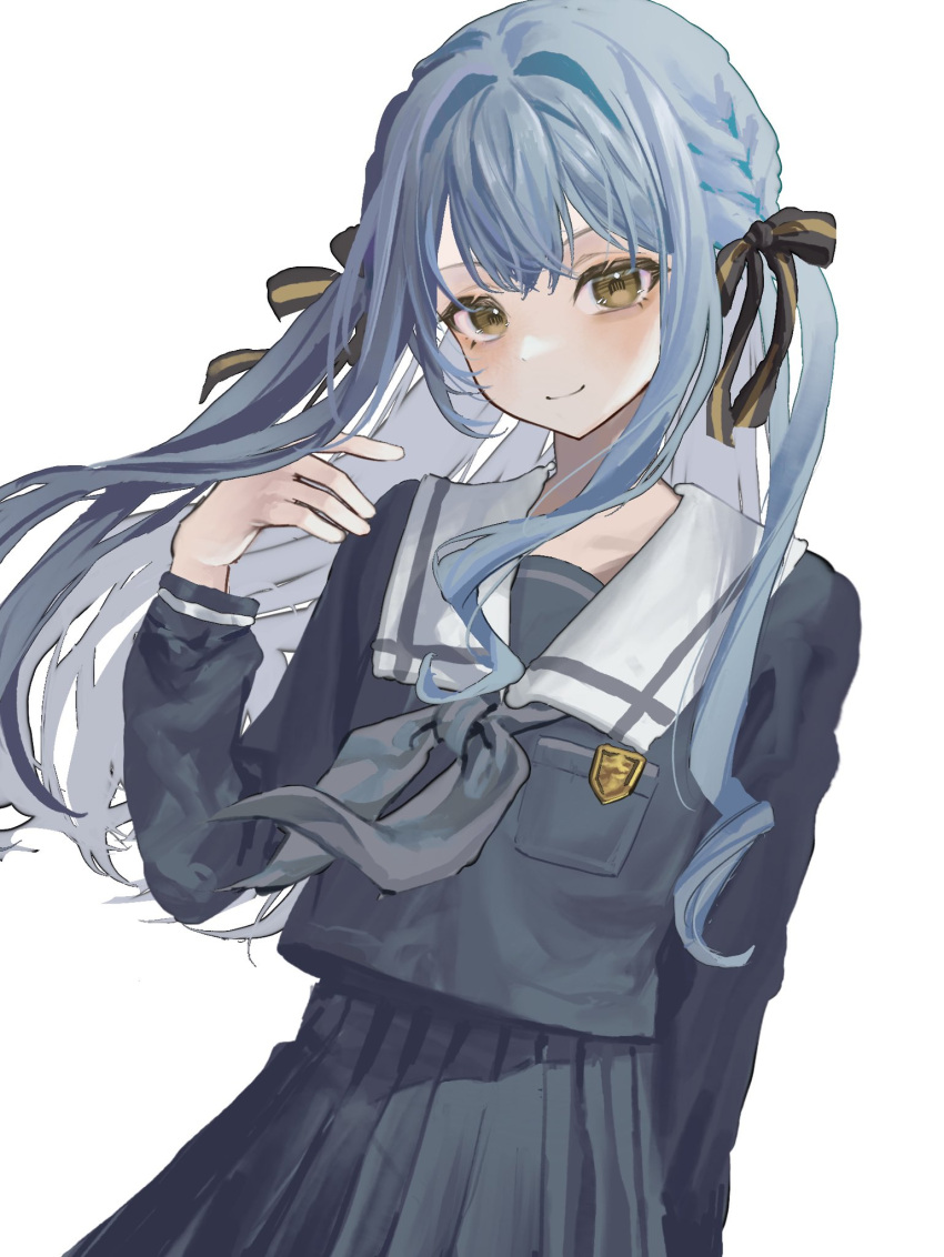 1girl, ave_mujica_(bang_dream!), bang_dream!, bang_dream!_it's_mygo!!!!!, black_ribbon, blue_hair, guiuiuiui, hair_ribbon