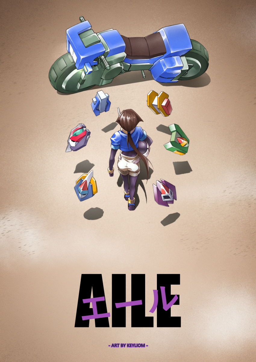 1girl, absurdres, aile_(mega_man_zx), akira_(manga), akira_movie_poster, biometal, black_bodysuit, blue_jacket