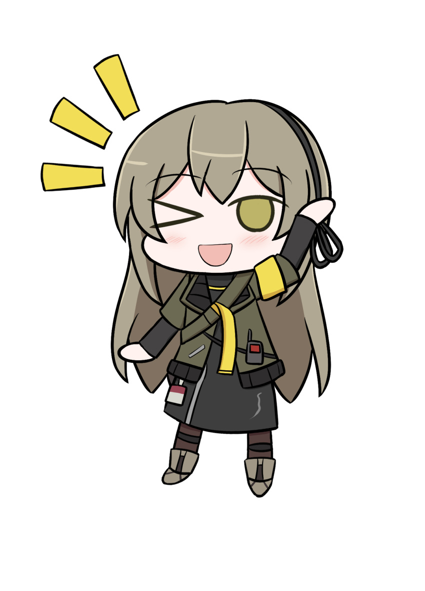 >_o, 1girl, arm_up, armband, chibi, commission, commissioner_upload, full_body