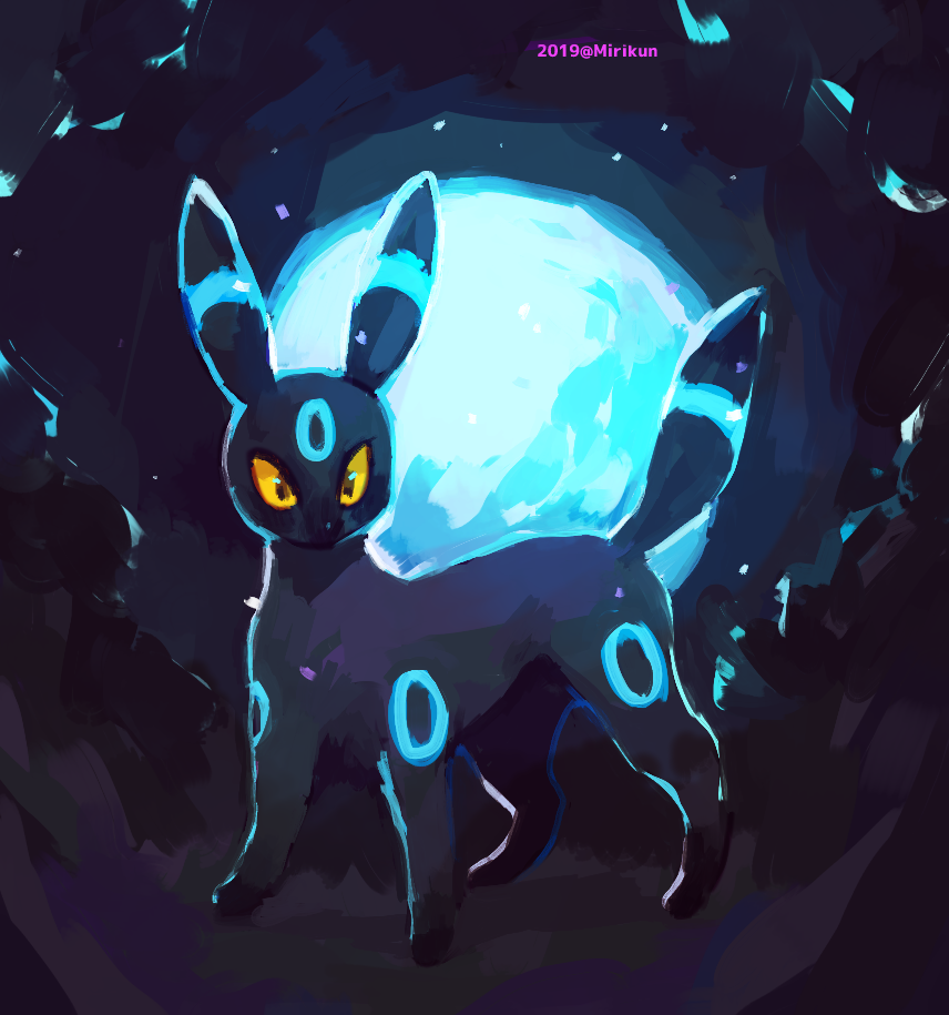 animal_focus, artist_name, cave, closed_mouth, colored_sclera, commentary_request, diamond-shaped_pupils, diamond_(shape), full_body, hatomura_miri, indoors, looking_at_viewer, no_humans, pokemon, pokemon_(creature), signature, solo, standing, symbol-shaped_pupils, three_quarter_view, umbreon, yellow_eyes, yellow_sclera