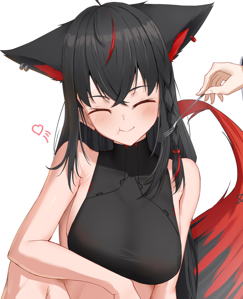 2girls, absurdres, ahoge, animal_ear_fluff, animal_ear_piercing, animal_ears, bare_shoulders, black_hair