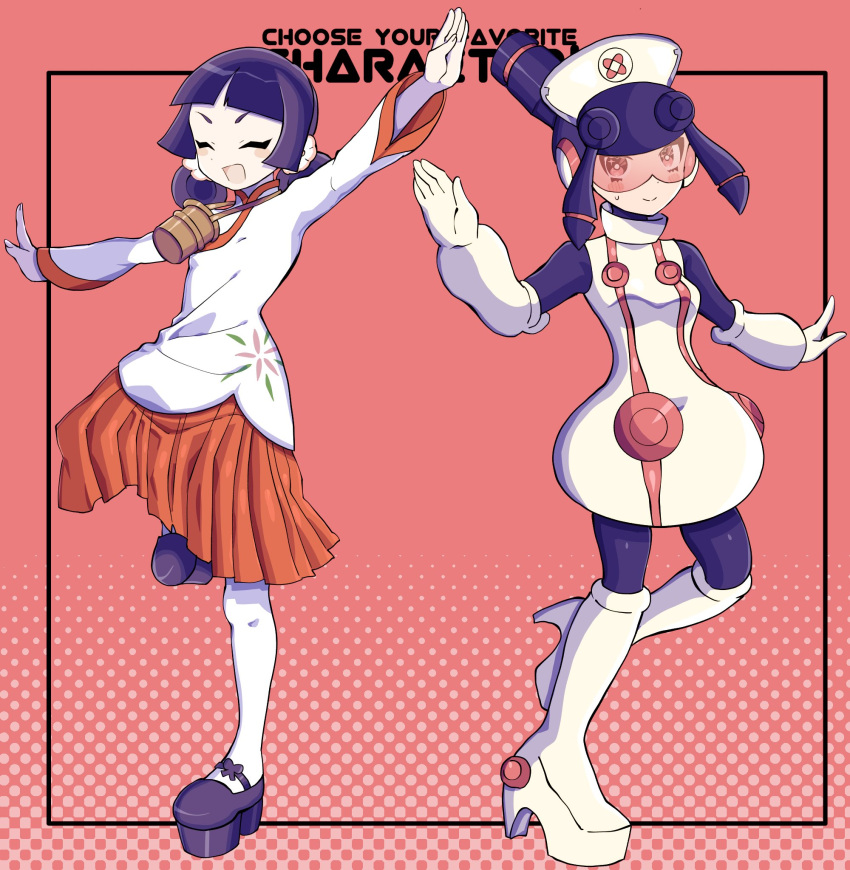 2girls, black_hair, black_helmet, boots, china_dress, chinese_clothes, closed_eyes, dress