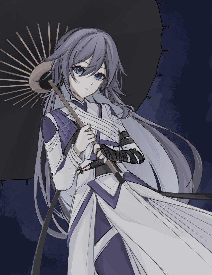 1girl, blue_eyes, chinese_clothes, closed_mouth, from_below, fu_hua, fu_hua_(azure_empyrea), fu_hua_(taixuan_impression)