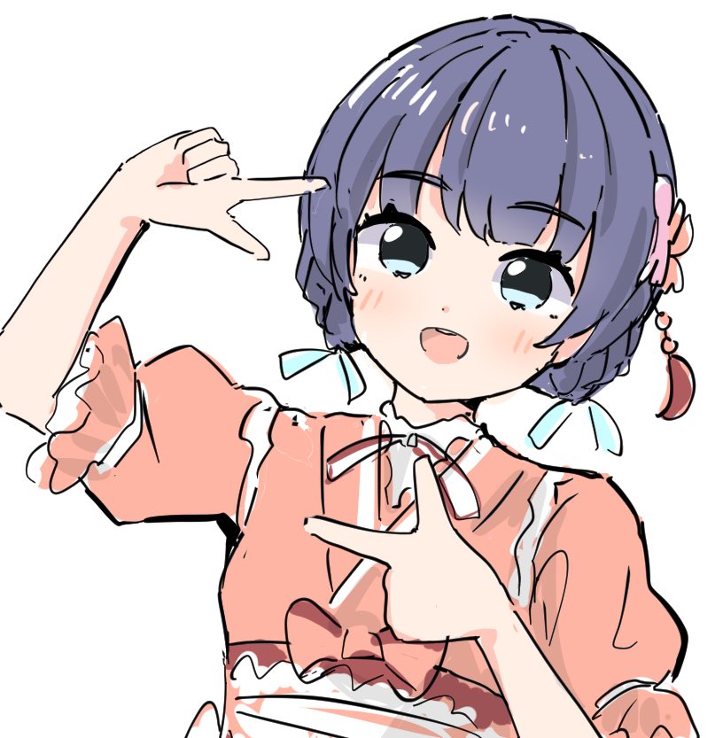 1girl, :d, blue_eyes, blue_hair, blue_ribbon, blush, commentary_request, cosplay