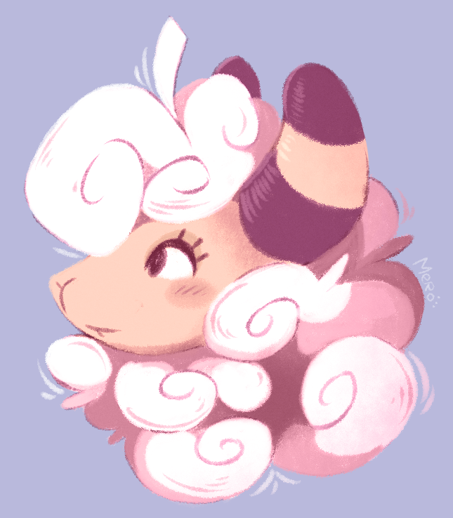 black_eyes, blush, closed_mouth, flaaffy, from_side, horns, looking_up, mero_(sundaero)