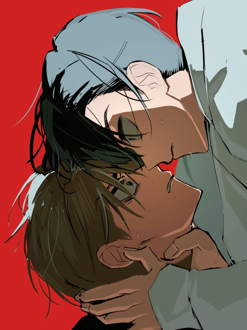 2boys, alien_stage, black_hair, clenched_teeth, from_side, highres, ivan_(alien_stage), kyon_(zmwh8222)